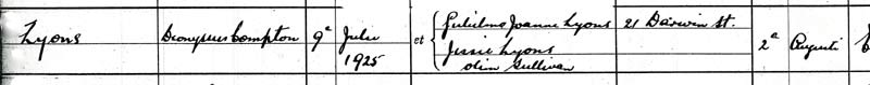 dennis lyons 1925  baptism